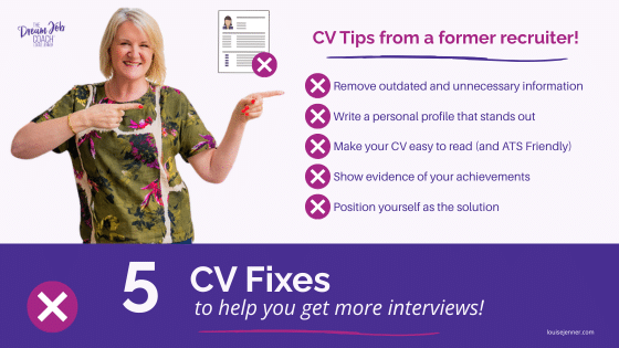Career coach Louise Jenner sharing five CV tips that help job seekers get more interviews