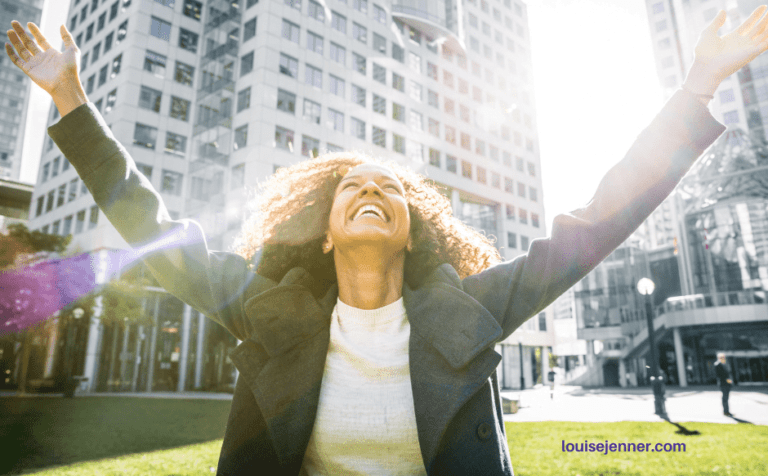 Woman celebrating her new job